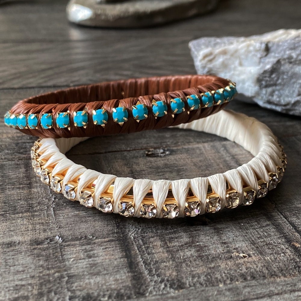 NEW Rhinestone and Turquoise Wrapped Stackable Bangles - Picture 8 of 11